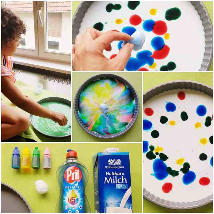 Food coloring milk and dish soap