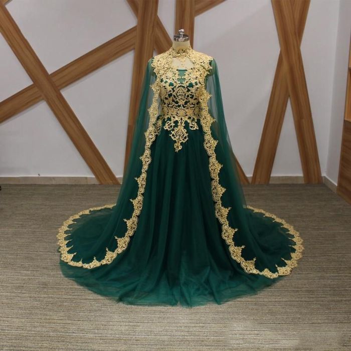 Gold and green wedding dress