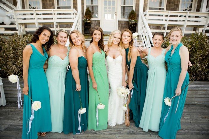 Green and blue wedding dress