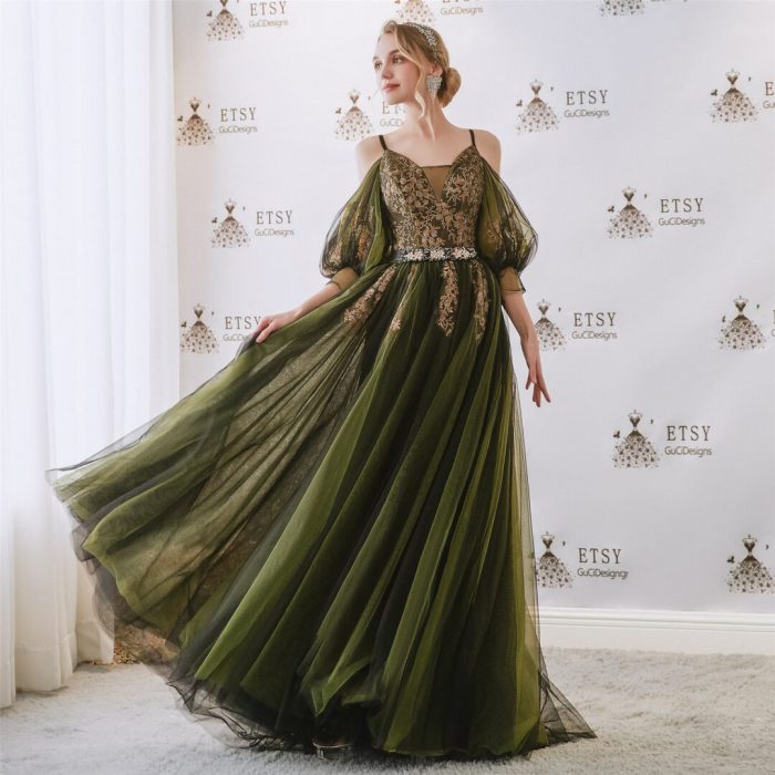 Green guest wedding dress