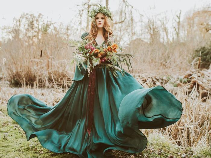 Green wedding dress for bride