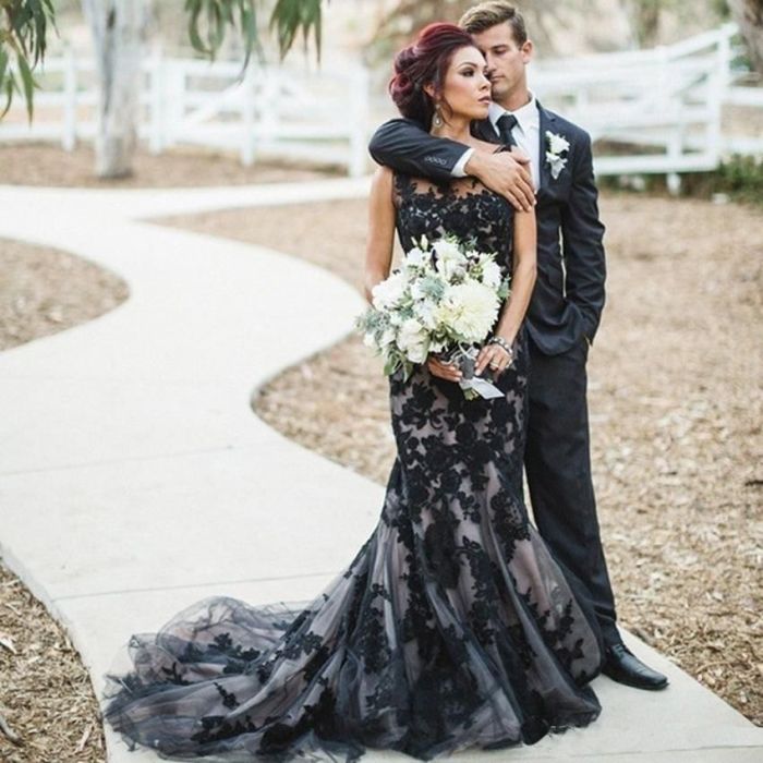 Gothic mermaid black wedding dresses